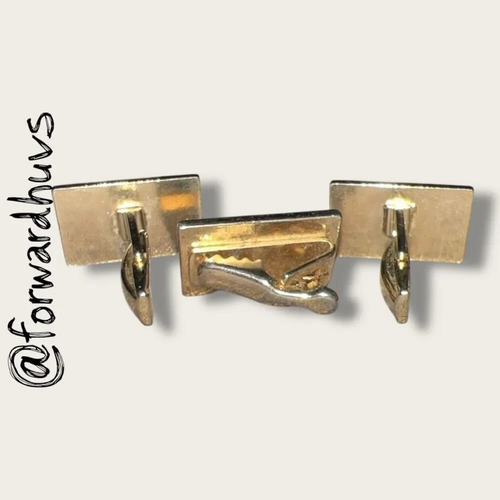Vintage Gold Tone Cufflinks and Tie Clip Set